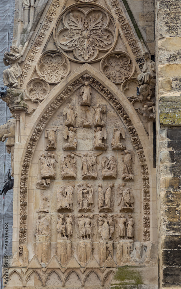 Sculptures on the exterior of Reims Cathedral in France, a World Heritage Site
