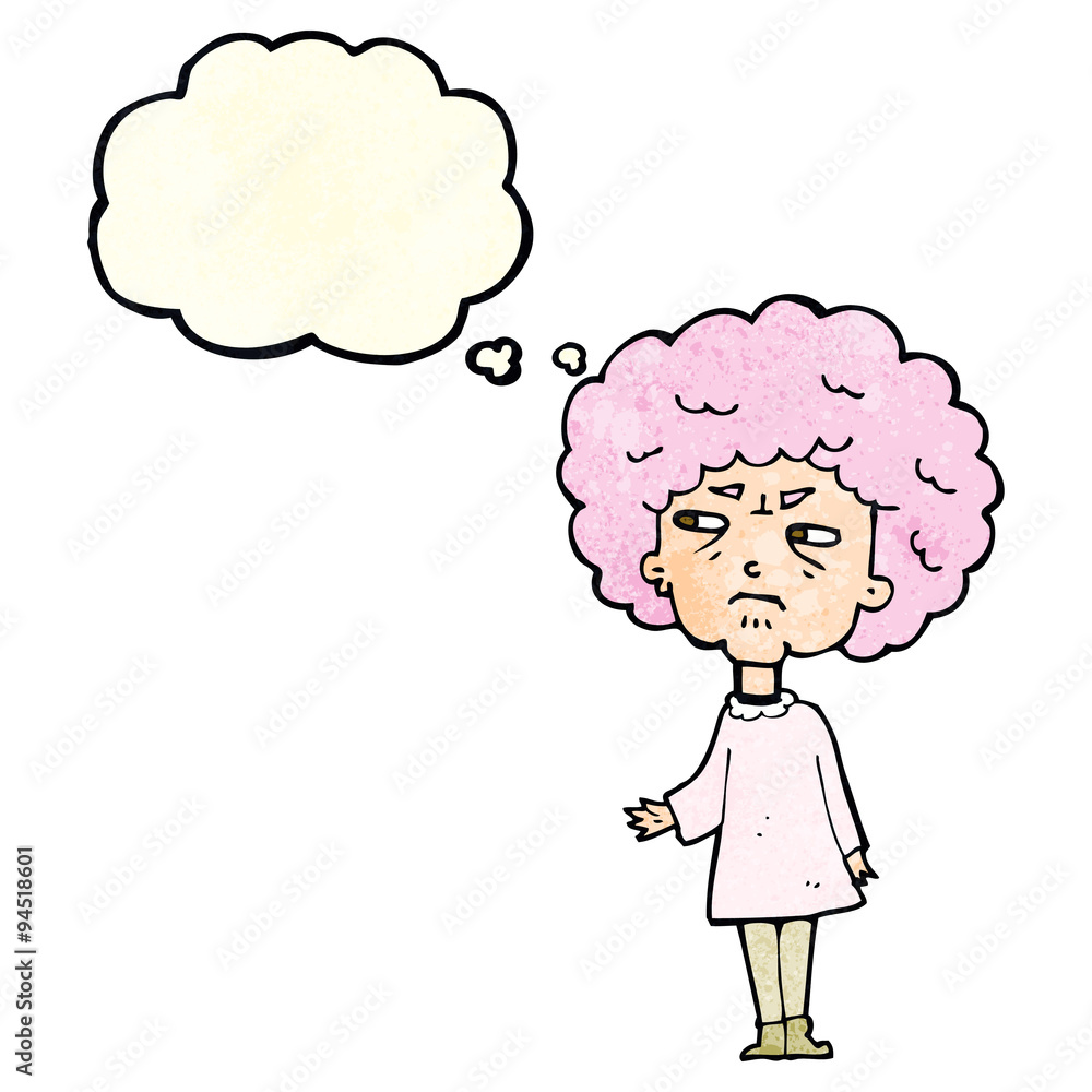 cartoon old lady with thought bubble