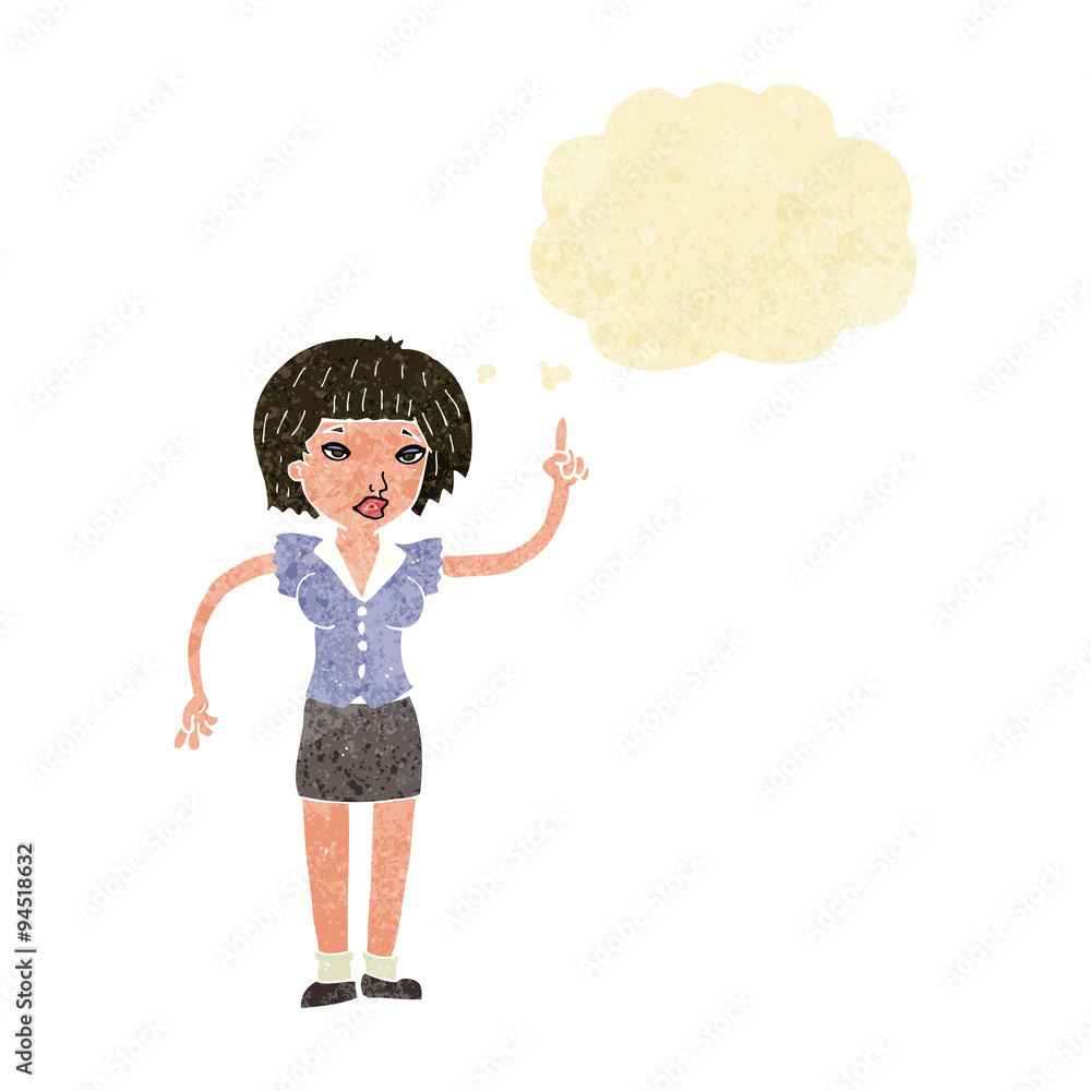 cartoon woman with idea with thought bubble cartoon woman with idea with thought bubble