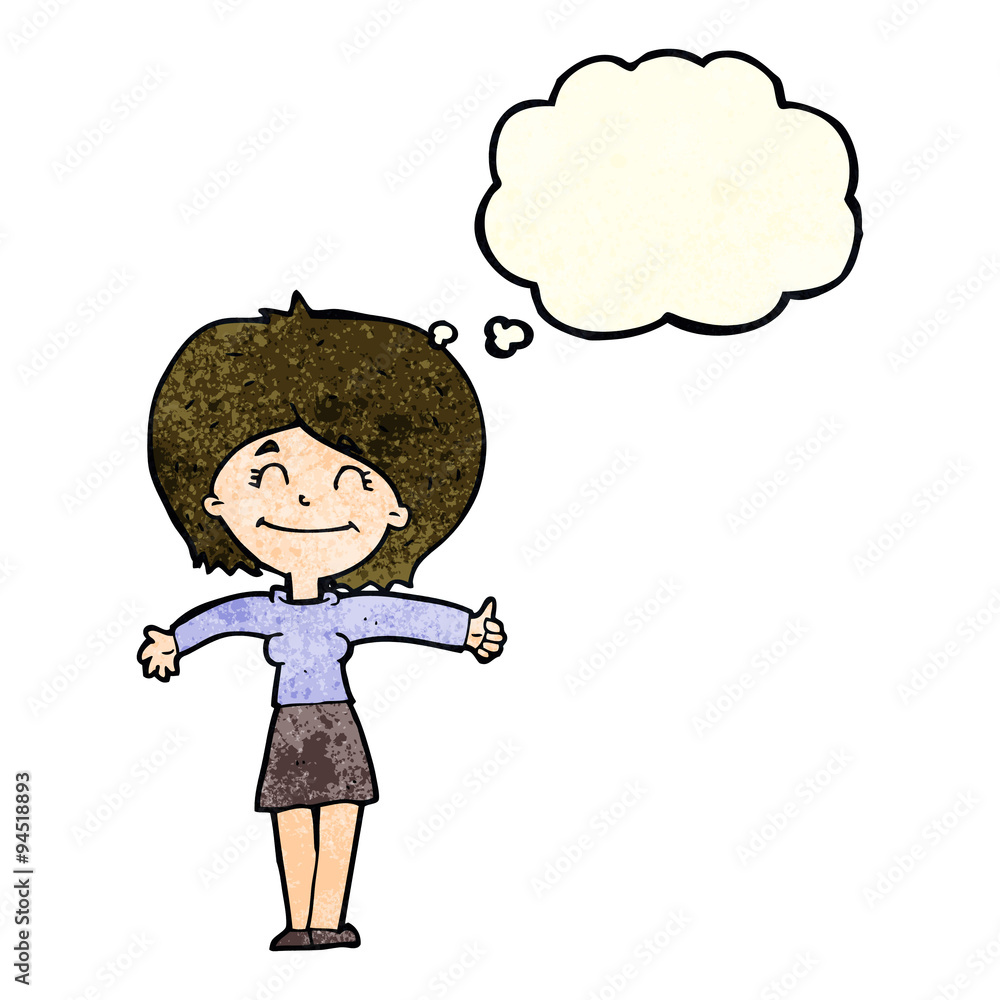 cartoon woman giving thumbs up sign with thought bubble cartoon woman giving thumbs up sign with thought bubble