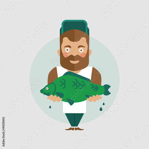 Man character with carp fish
