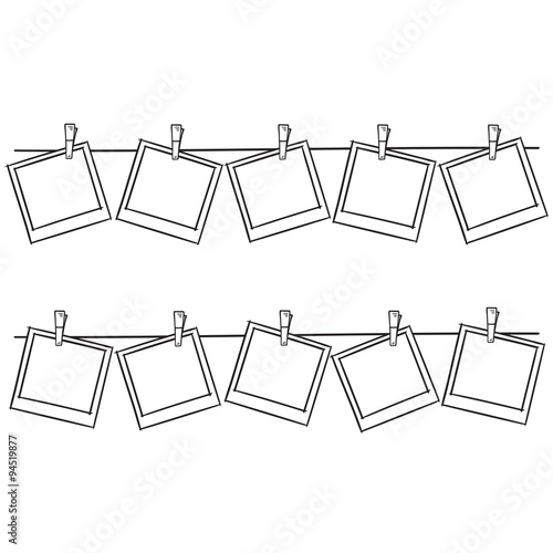 Photo frames on rope doodle sketch, vector