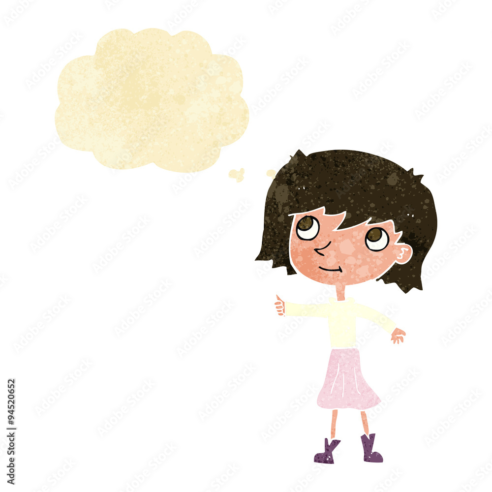cartoon happy girl with thought bubble cartoon happy girl with thought bubble