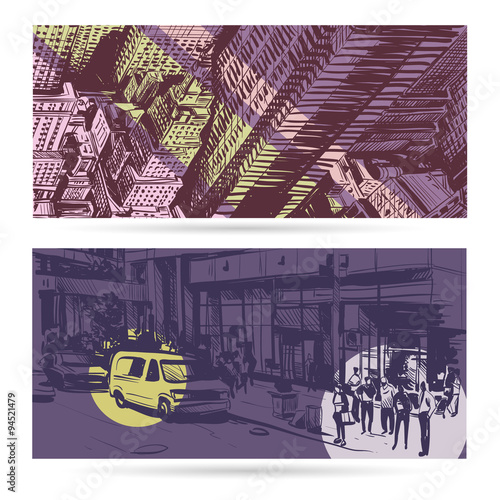 Set of city banner design elements, vector illustration