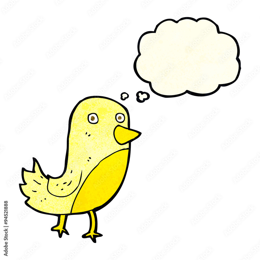 cartoon yellow bird with thought bubble cartoon yellow bird with thought bubble