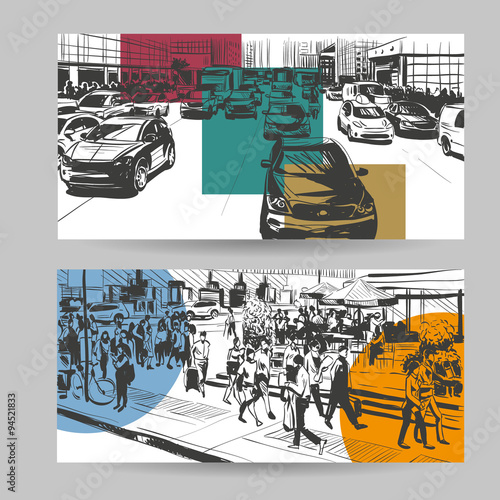 Set of city banner design elements, vector illustration