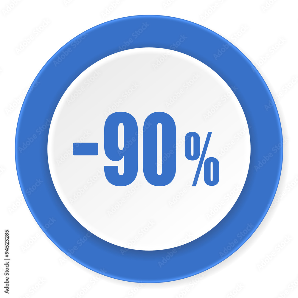 90 percent sale retail blue circle 3d modern design flat icon on white background 90 percent sale retail blue circle 3d modern design flat icon on white background