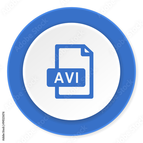 avi file blue circle 3d modern design flat icon on white background