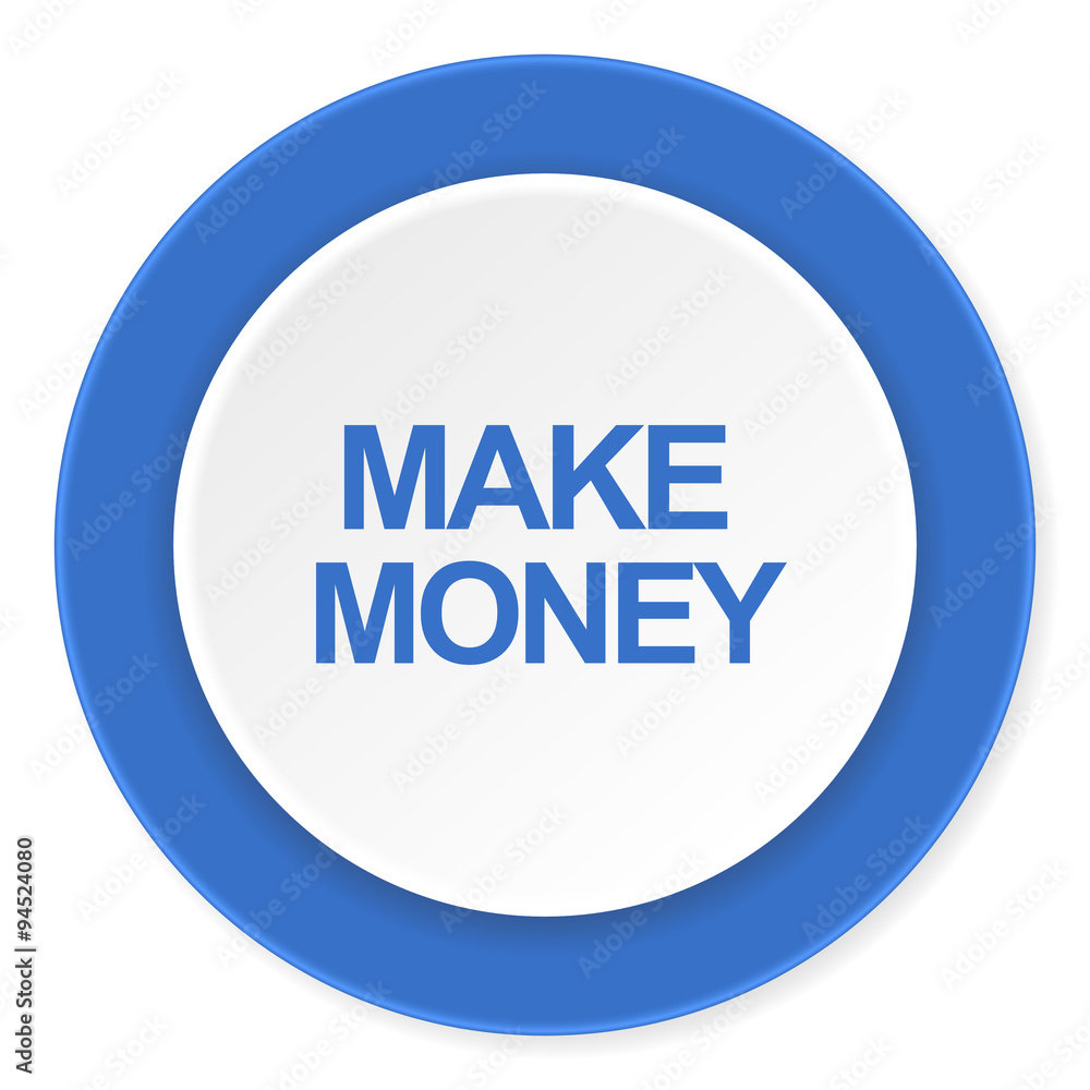 make money blue circle 3d modern design flat icon on white background