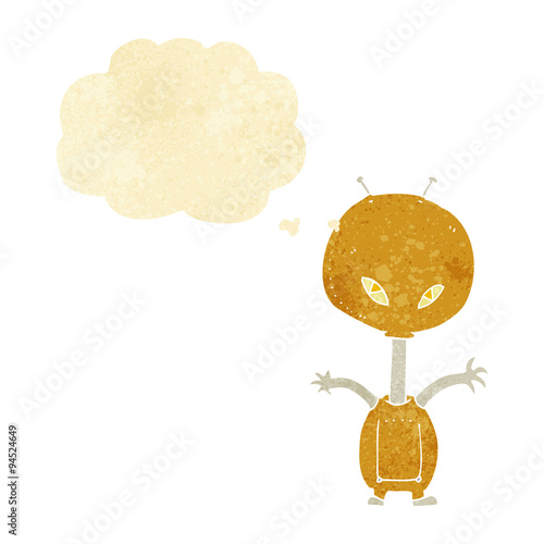 cartoon space alien with thought bubble