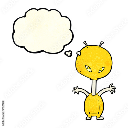 cartoon space alien with thought bubble
