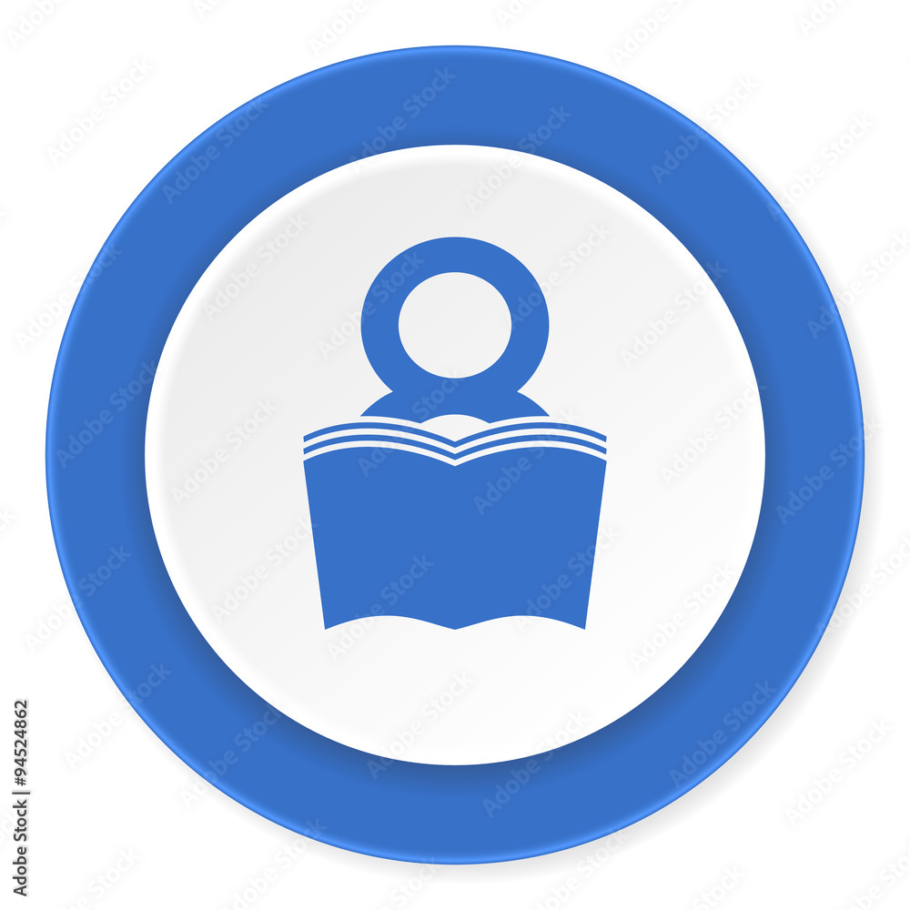book blue circle 3d modern design flat icon on white background