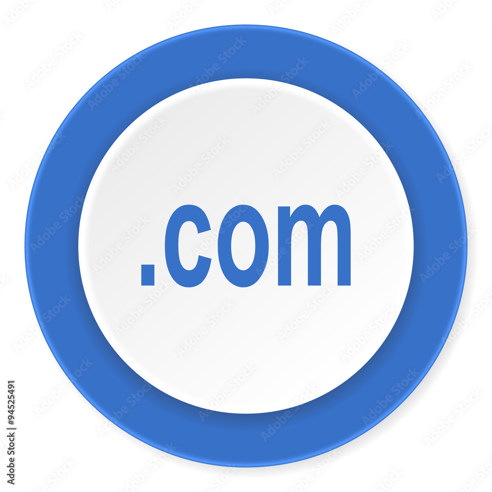 com blue circle 3d modern design flat icon on white background com blue circle 3d modern design flat icon on white background
