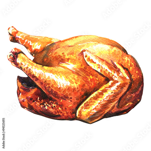 roasted turkey on white background