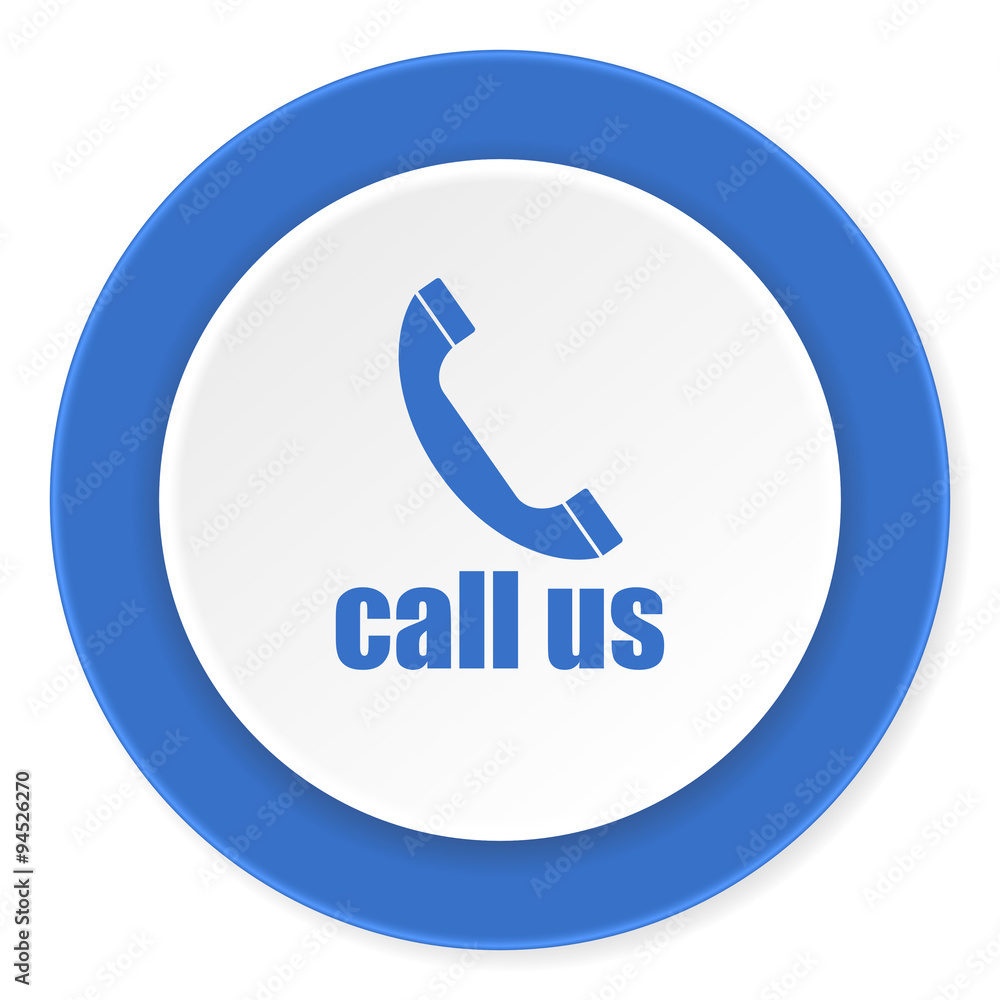 call us blue circle 3d modern design flat icon on white background