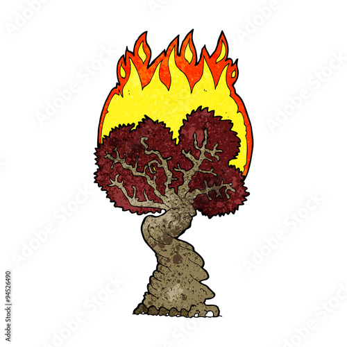 cartoon burning tree