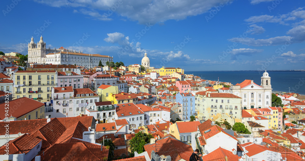 Panoramic view of Alfama quarter, Lisbon, Portugal