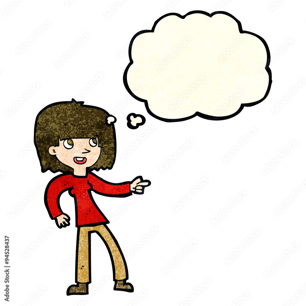 cartoon girl pointing with thought bubble cartoon girl pointing with thought bubble
