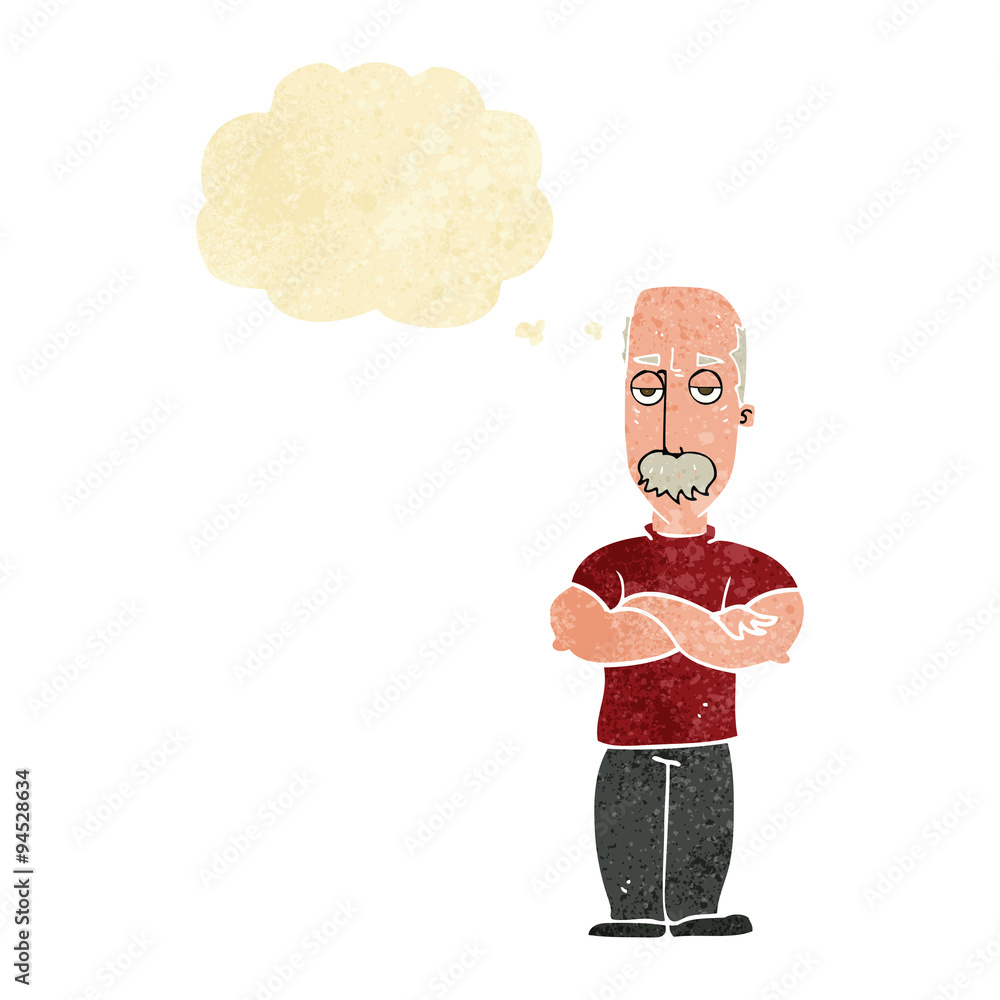 Fototapeta premium cartoon angry man with mustache with thought bubble