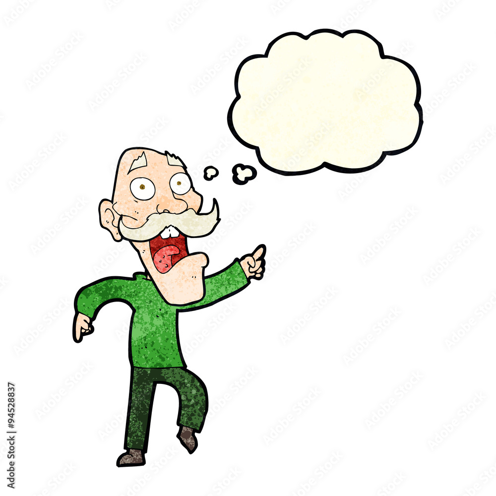 cartoon frightened old man with thought bubble cartoon frightened old man with thought bubble