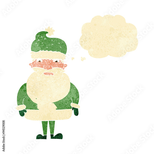 cartoon grumpy santa claus with thought bubble