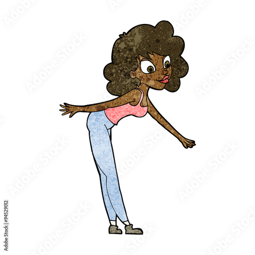 cartoon woman reaching to pick something up