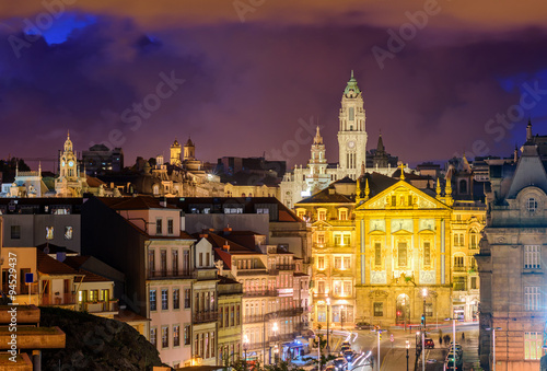 Skyline of Porto at night, Portugal