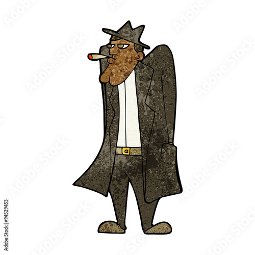 cartoon man in hat and trench coat