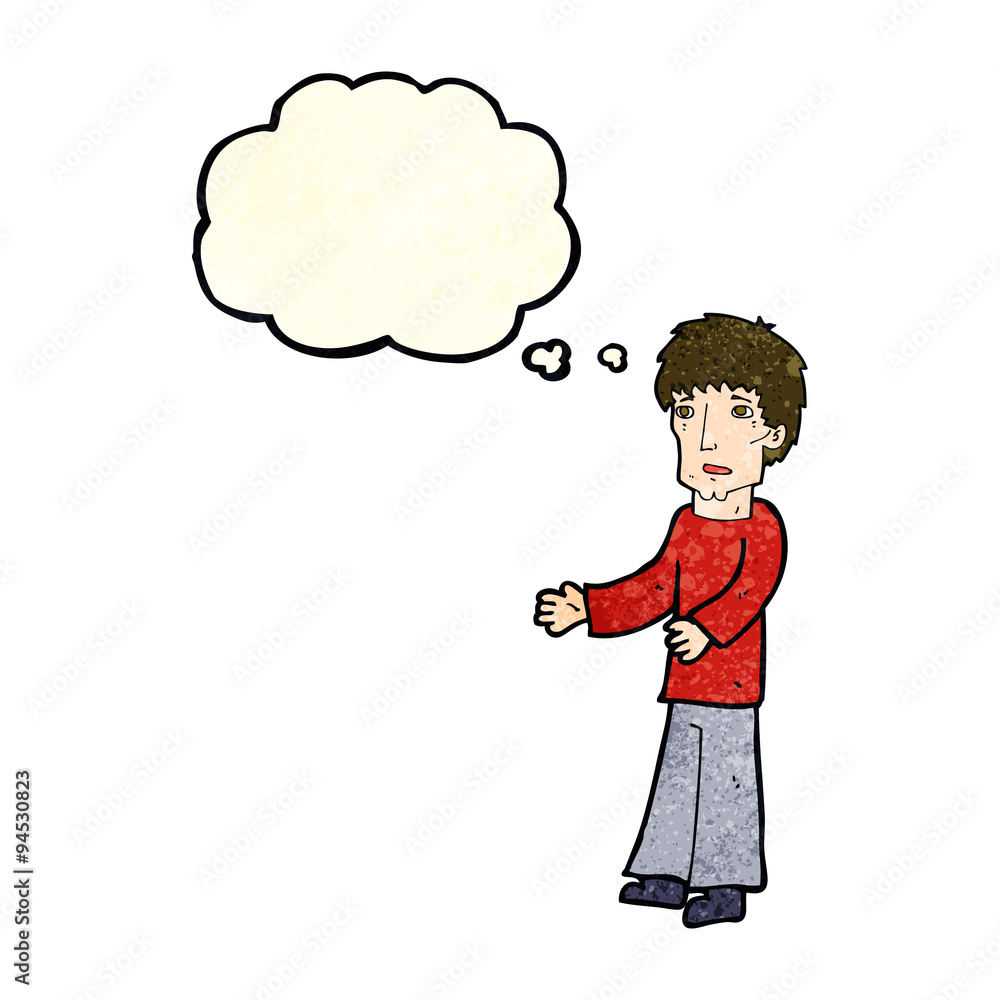 cartoon man explaining with thought bubble cartoon man explaining with thought bubble