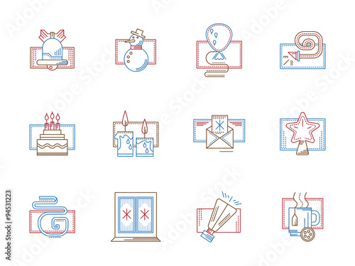 Flat color line icons for December holidays