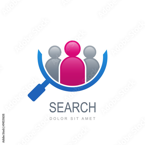 Abstract people silhouette in magnifier shape.