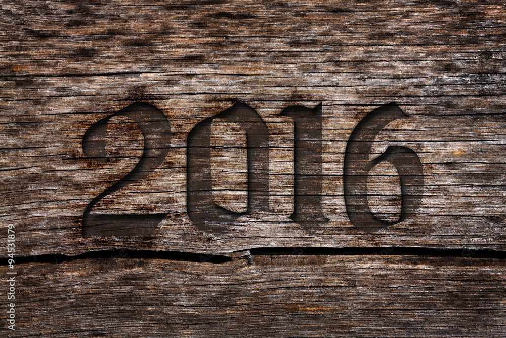 New year 2016 carved number in the old cracked wood with grunge look New year 2016 carved number in the old cracked wood with grunge look