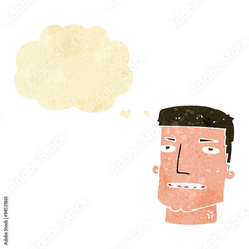 cartoon male head with thought bubble