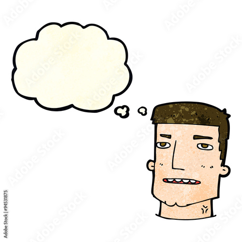 cartoon male head with thought bubble