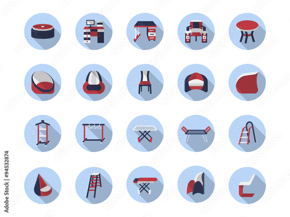 Furniture for home flat color vector icons