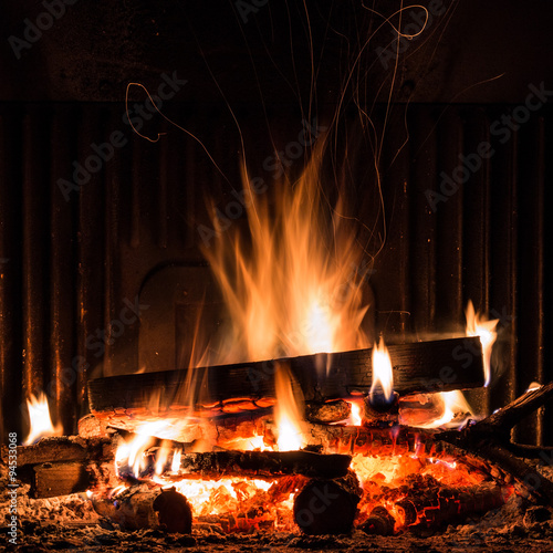 Fireplace with fire