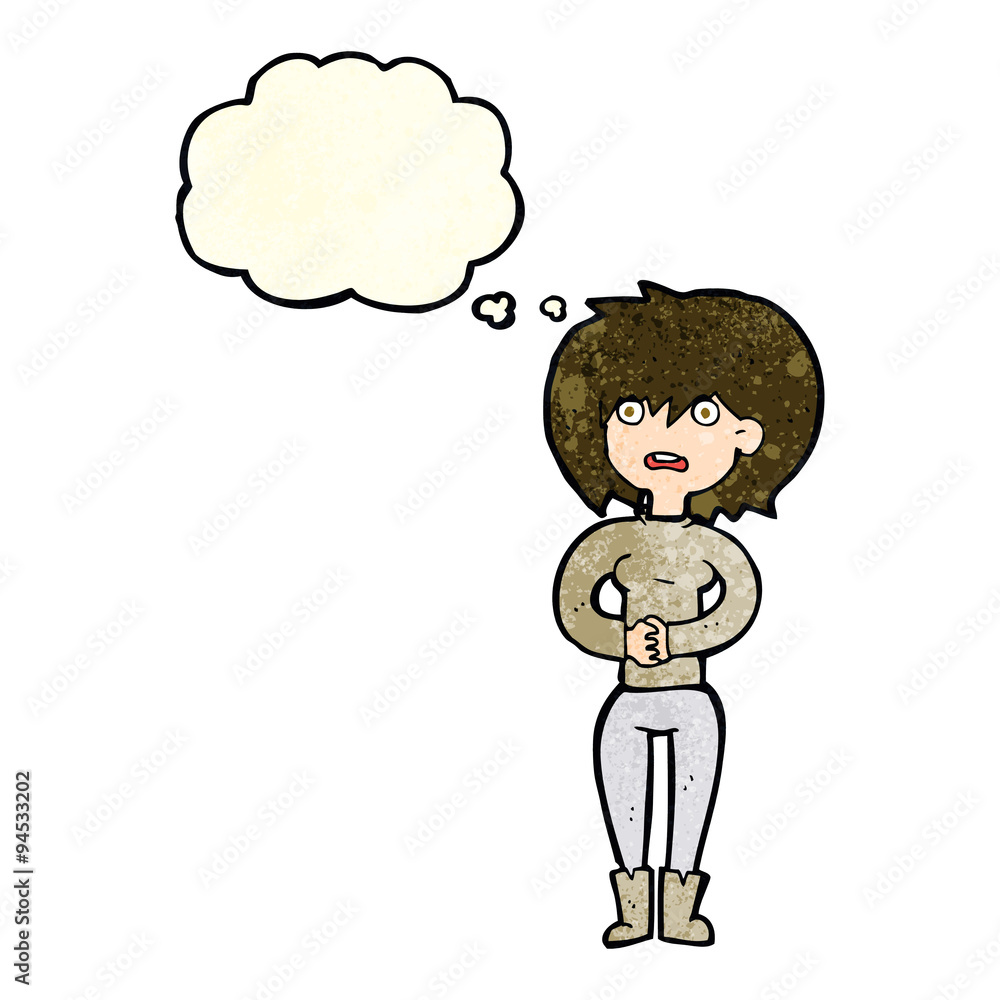 cartoon worried woman with thought bubble cartoon worried woman with thought bubble