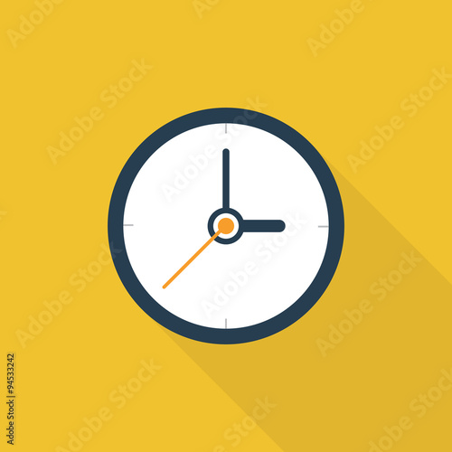 Clock icon , Flat design style, vector illustration. long shadow