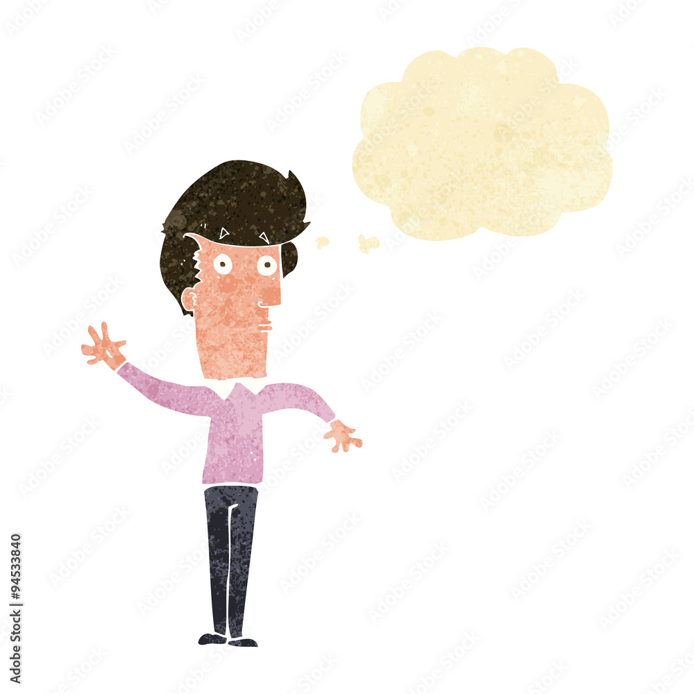 cartoon nervous man waving with thought bubble cartoon nervous man waving with thought bubble