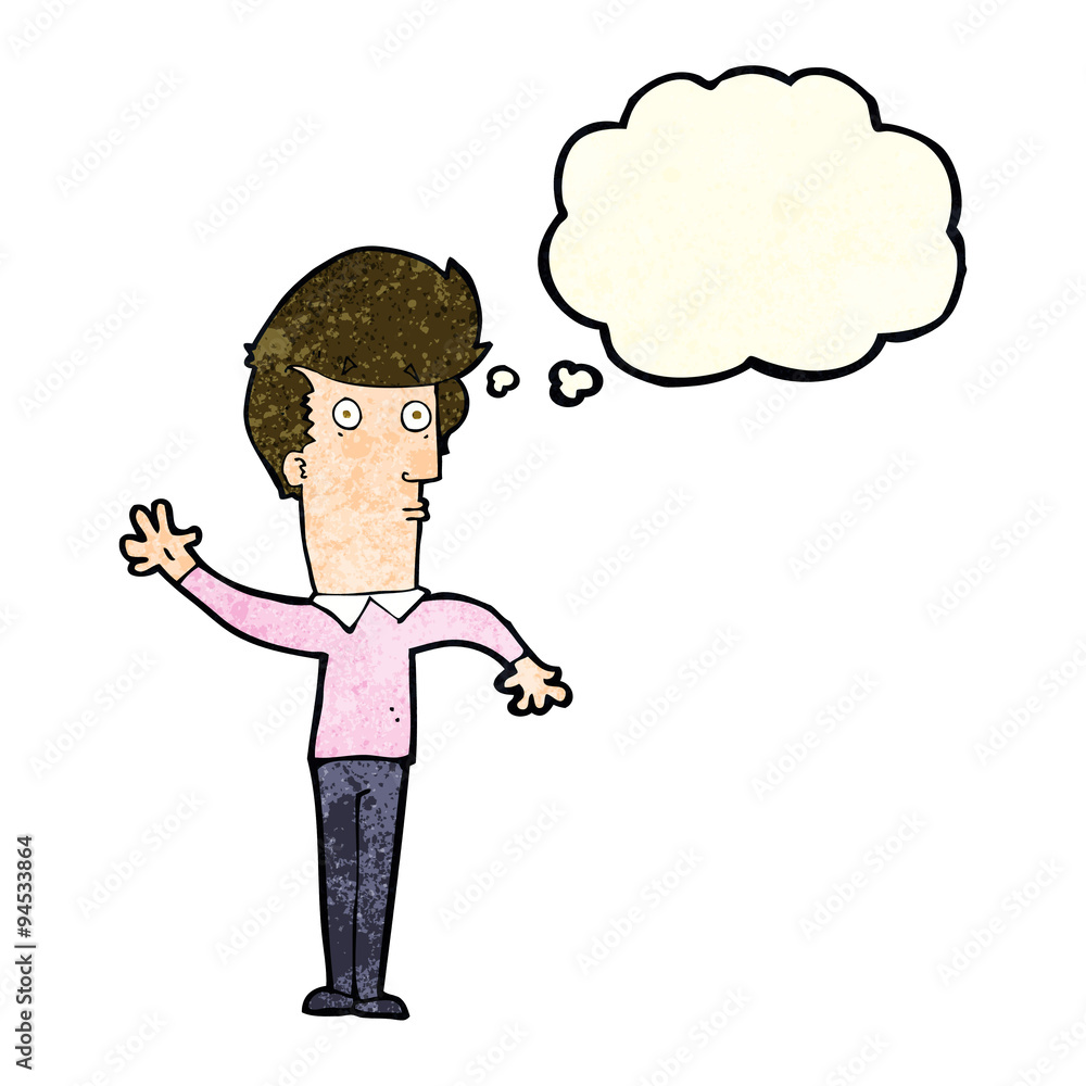 cartoon nervous man waving with thought bubble cartoon nervous man waving with thought bubble