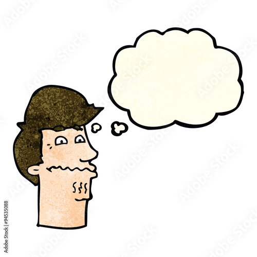 cartoon nervous man with thought bubble