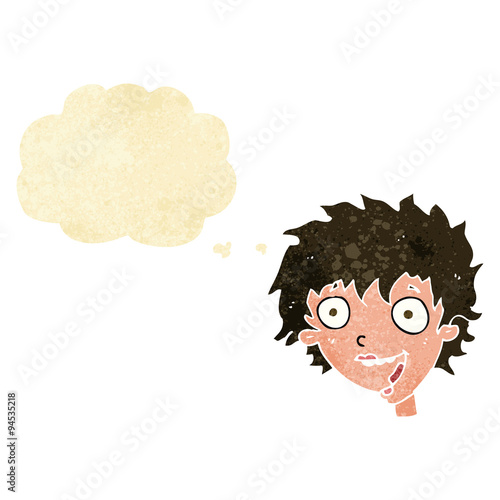 cartoon crazy excited woman with thought bubble