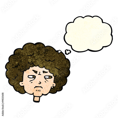 cartoon bitter old woman with thought bubble