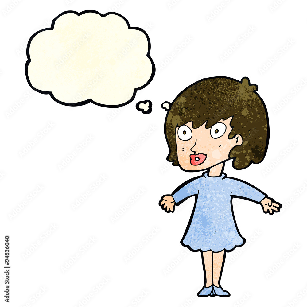cartoon woman wearing dress with thought bubble cartoon woman wearing dress with thought bubble