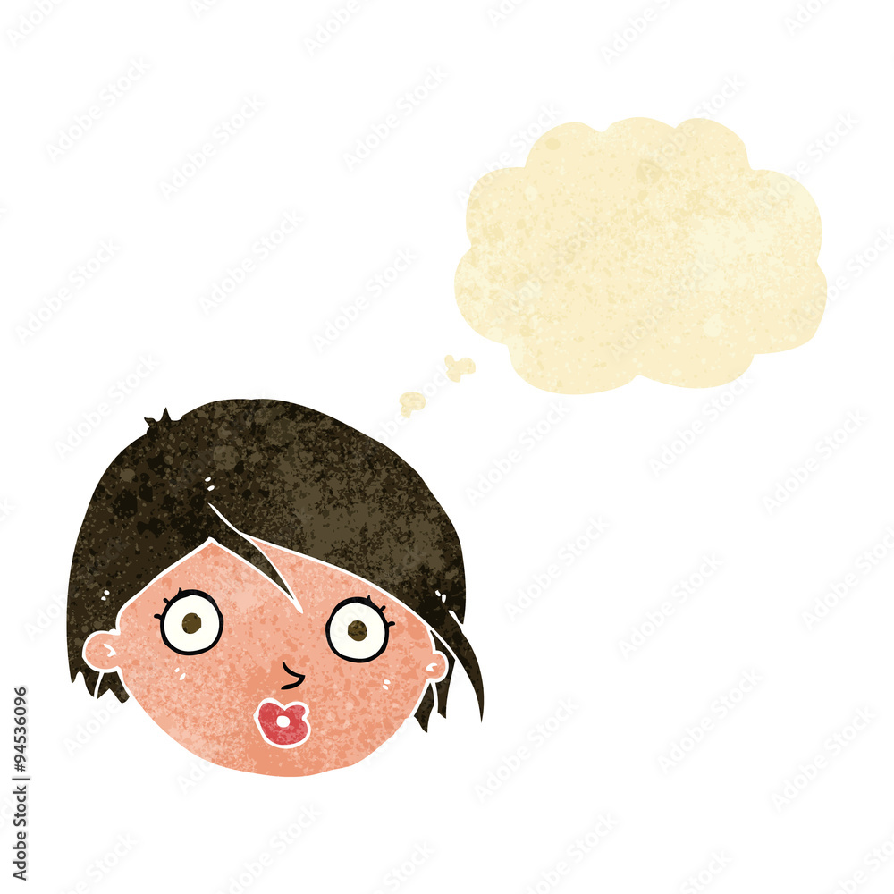 cartoon surprised female face with thought bubble cartoon surprised female face with thought bubble
