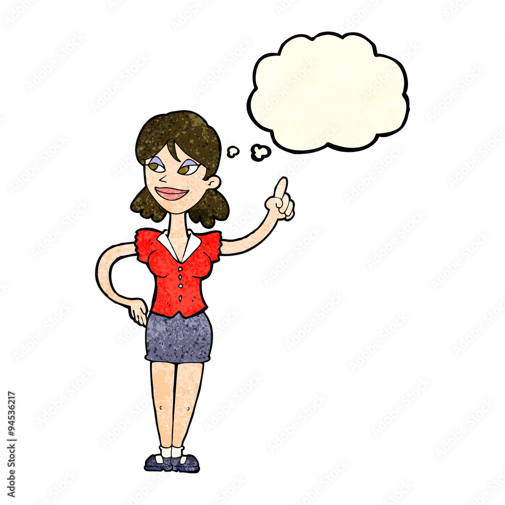 cartoon woman with great idea with thought bubble cartoon woman with great idea with thought bubble