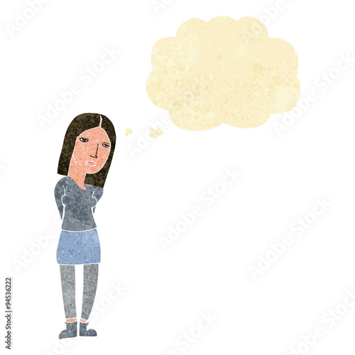 cartoon woman waiting with thought bubble