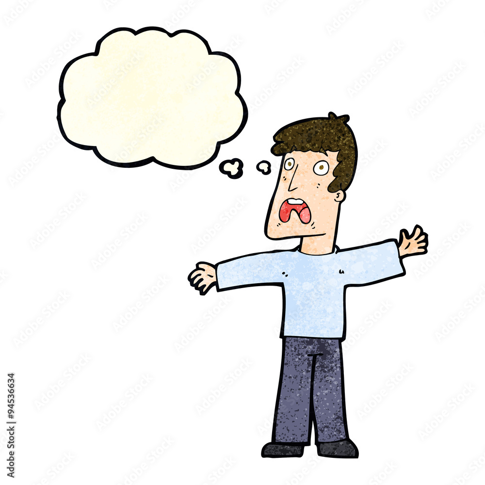 cartoon frightened man with thought bubble cartoon frightened man with thought bubble