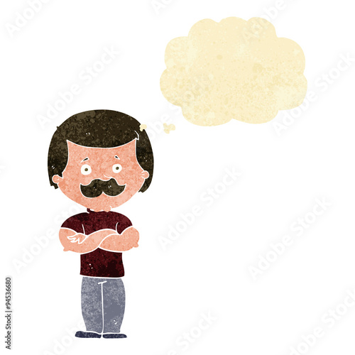cartoon manly mustache man with thought bubble