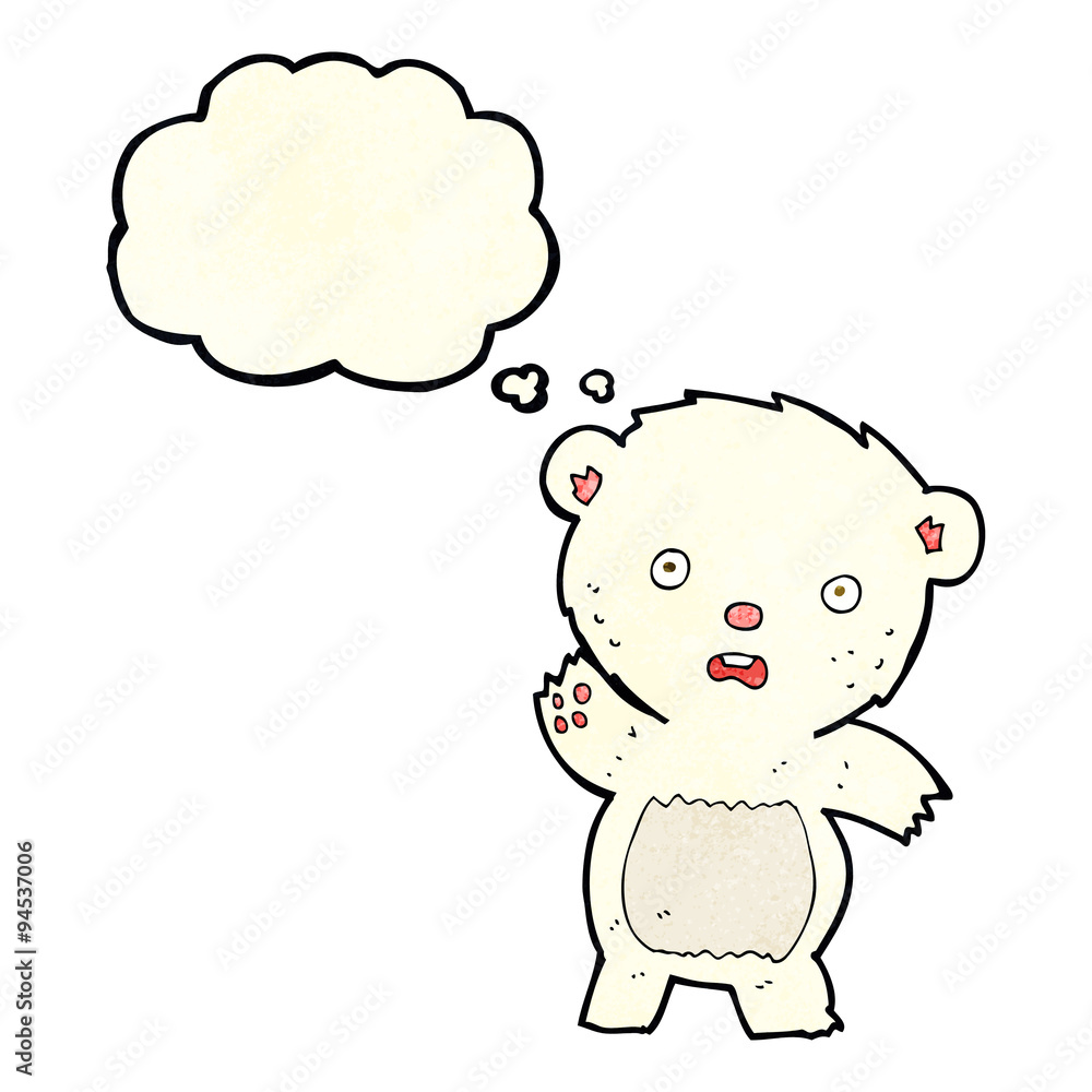 cartoon waving polar bear cub with thought bubble cartoon waving polar bear cub with thought bubble